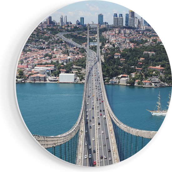 Artaza Forex Muurcirkel Istanbul Bosporus Brug Vanaf Boven - 60x60 cm - Wandbord - Wandcirkel - Rond Schilderij - Wanddecoratie Cirkel