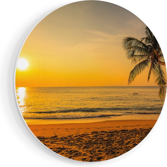 Artaza Forex Muurcirkel Tropisch Strand Tijdens Zonsondergang - 60x60 cm - Wandbord - Wandcirkel - Rond Schilderij - Wanddecoratie Cirkel