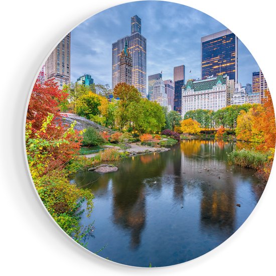 Artaza Forex Muurcirkel Kleurrijke Central Park Tijdens De Herfst - 60x60 cm - Wandbord - Wandcirkel - Rond Schilderij - Wanddecoratie Cirkel