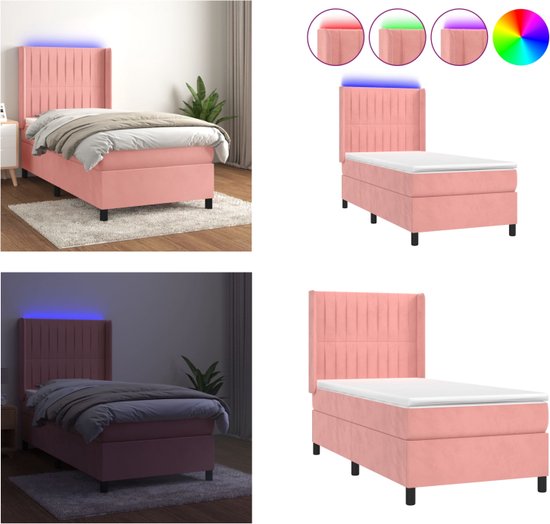 vidaXL Boxspring met matras en LED fluweel roze 100x200 cm - Boxspring - Boxsprings - Bed - Slaapmeubel