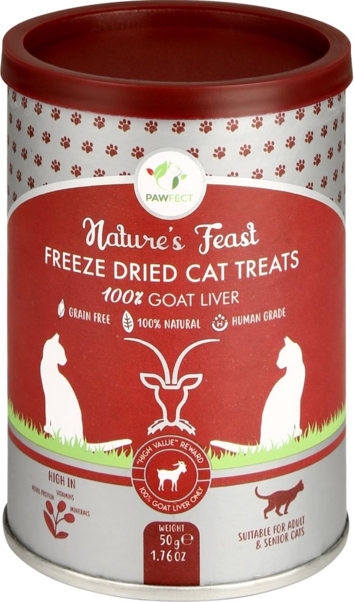 Pawfect Freeze Dried kattensnacks Geitenlever 50 gr.