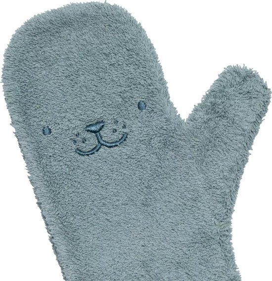 Nifty - The Original Baby Shower Glove – baby douche handschoen voor beter grip op je baby bij het douchen - origineel kraamcadeau - lange baby washand - Blueberry