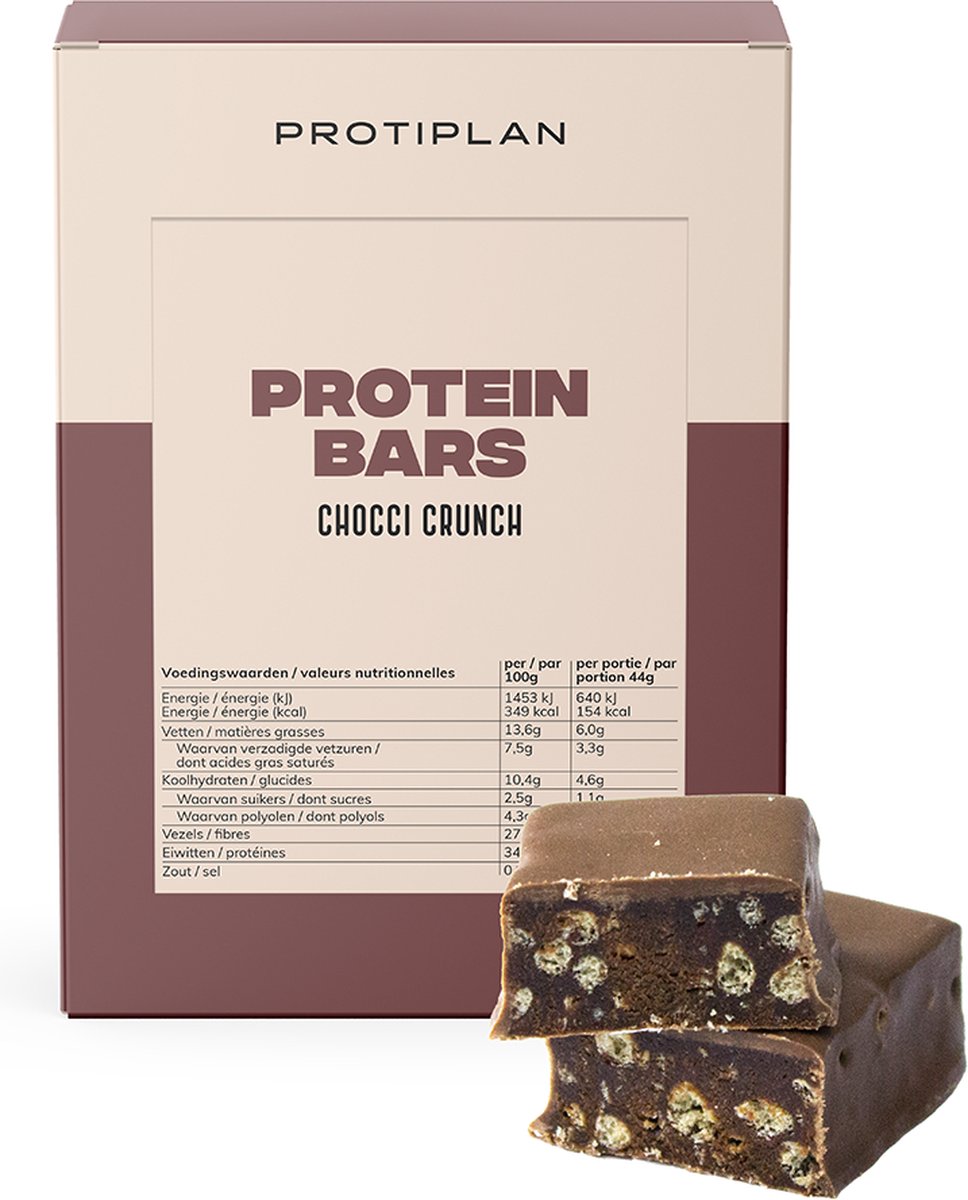Goedkoopste Protiplan | Reep Chocci Crunch | 7 x 44 gram | Eiwitrepen | Koolhydraatarme sportvoeding | Afslanken met Proteïne repen