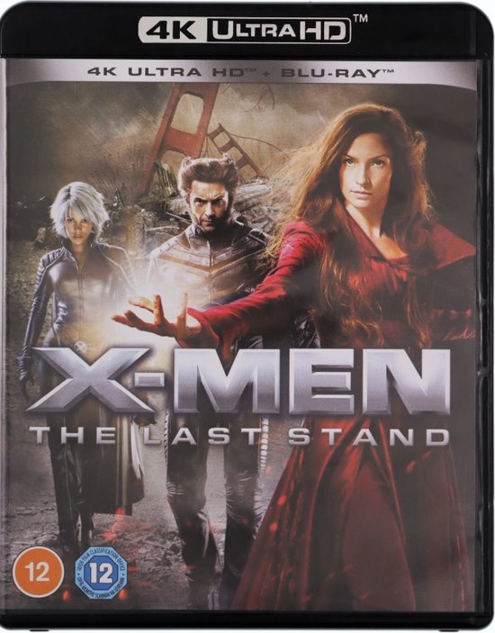 Voorzijde van de X-Men: The Last Stand 4K UHD Blu-ray hoes met Jean Grey, Wolverine en Storm.