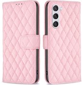 BINFEN Rhombus Book Case - Geschikt voor Samsung Galaxy S24 Hoesje - Pink