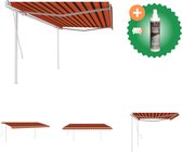 vidaXL Luifel handmatig uittrekbaar met palen 5x3 5 m oranje en bruin Vensterzonwering Inclusief Reiniger