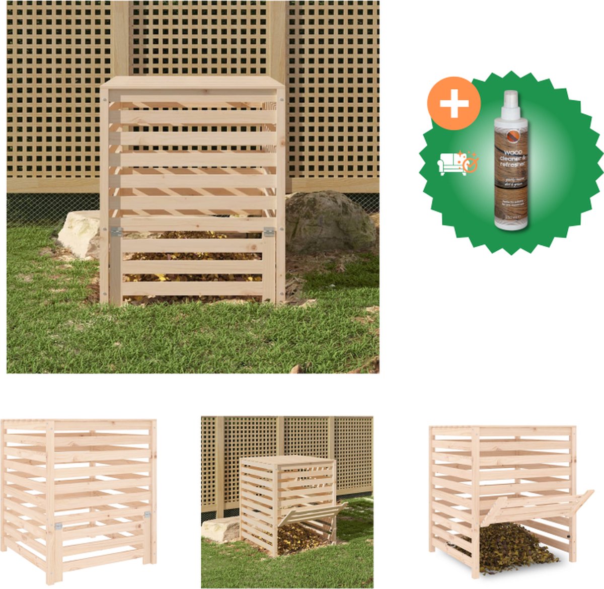 VidaXL Compostbak 82 5x82 5x99 5 cm massief grenenhout Compostbak Inclusief Houtreiniger en verfrisser