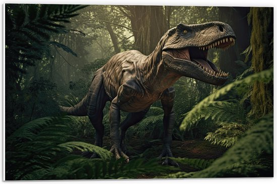 PVC Schuimplaat - Dinosaurus - Bos- Dier - Wild - Vroeger - 60x40 cm Foto op PVC Schuimplaat (Met Ophangsysteem)