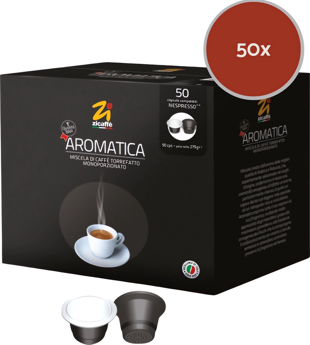 Zicaffè Aromatica - Nespresso Koffiecups - 50 koffie capsules (Siciliaanse koffie) - voor espresso, cappuccino, ristretto, macchiato - Werkt met Nespresso Inissia, Citiz, Essenza, Pixie koffiezetapparaten enz.