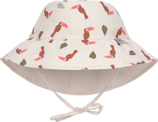 Lässig - UV-Beschermende bucket hoed voor kinderen - Toekan - Offwhite - maat S (43-45cm)
