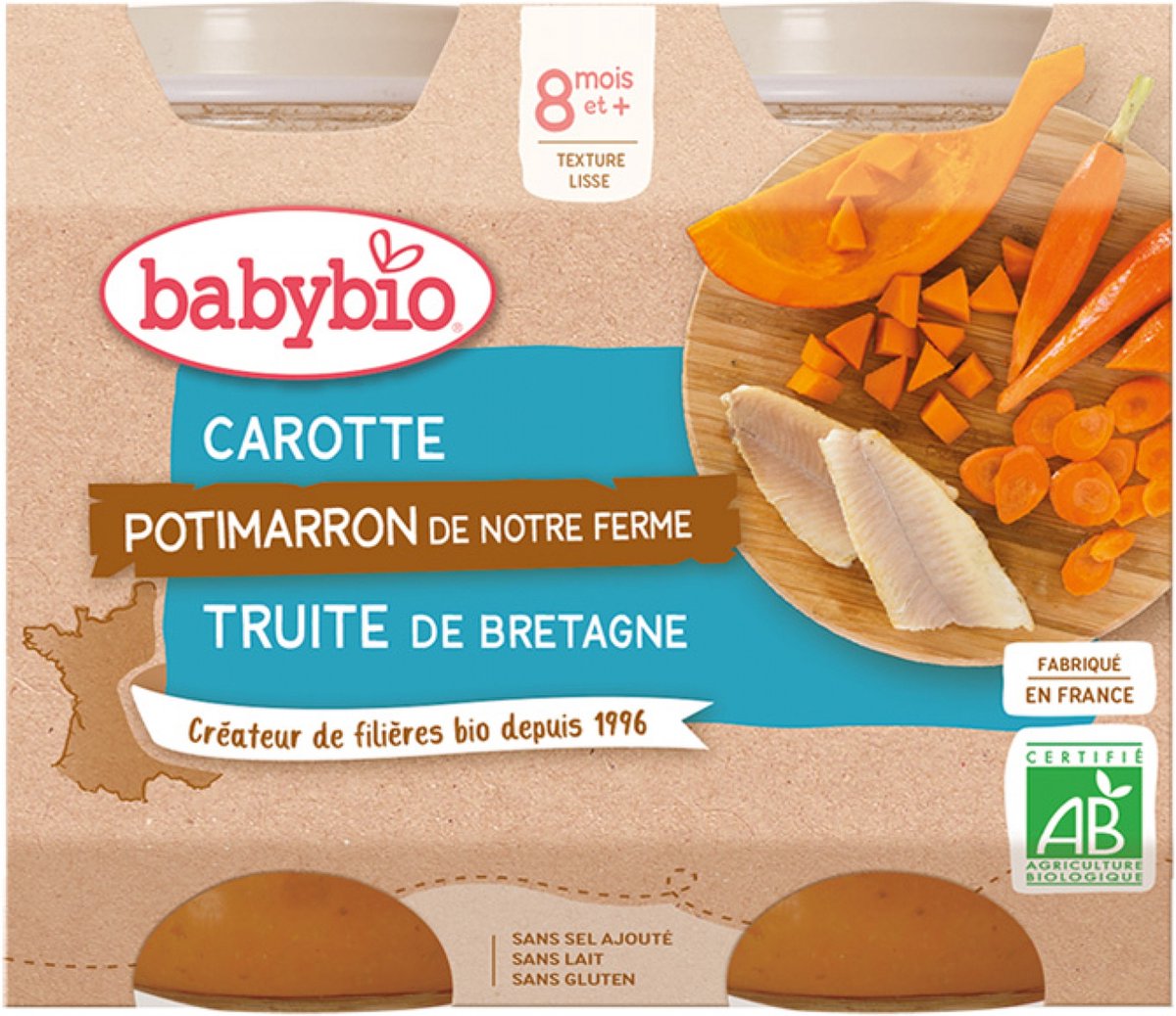 Goedkoopste Babybio Wortel Pompoen Forel 8 Maanden en Ouder Biologisch 2 x 200g Kuipjes