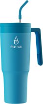 Travel Cup Motivai® - Blauw - 40oz - RVS Thermosbeker met Handvat en Rietje - Drinkbeker To Go - 1.2 Liter - Tumbler - Mug - Thermosbeker - Thermosfles - Thermoskan