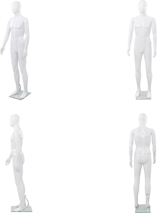 vidaXL Etalagepop mannelijk met glazen voet 175 cm glanzend wit - Mannequin - Mannequins - Paspop - Paspoppen