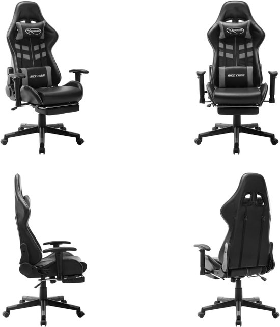 vidaXL Gamestoel met voetensteun kunstleer zwart en grijs - Gamingstoel - Gamingstoelen - Racingstoel - Racingstoelen