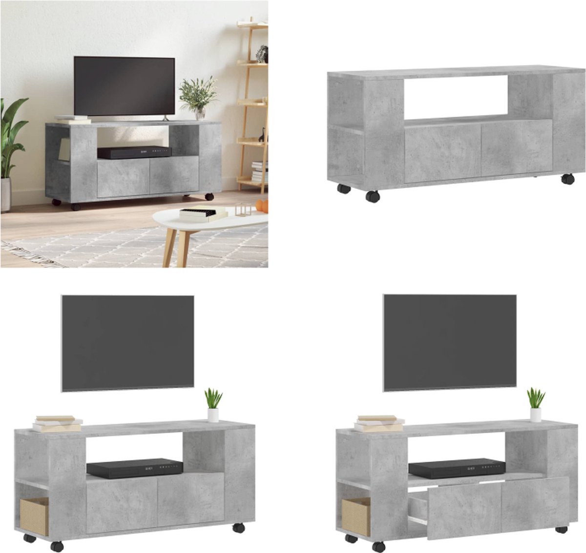 vidaXL - Tv-meubel - 102x34,5x43 - cm - bewerkt - hout - betongrijs
