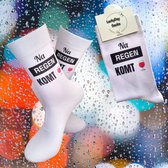 Wijn sokken - Na regen komt wijn - Hou van je - Verjaardag - Gift - Valentijns cadeau - Sokken met tekst - Witte sokken - Cadeau voor vrouw en man - Kado - Sokken - Verjaardags cadeau voor hem en haar - Verliefd - Vaderdag - Moederdag - LuckyDay Sock