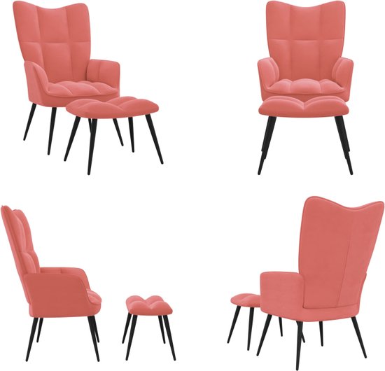 vidaXL Relaxstoel met voetenbank fluweel roze - Relaxstoel Met Voetenbank - Relaxstoelen Met Voetenbanken - Zetel Met Voetenbankje - Zetels Met Voetenbankjes