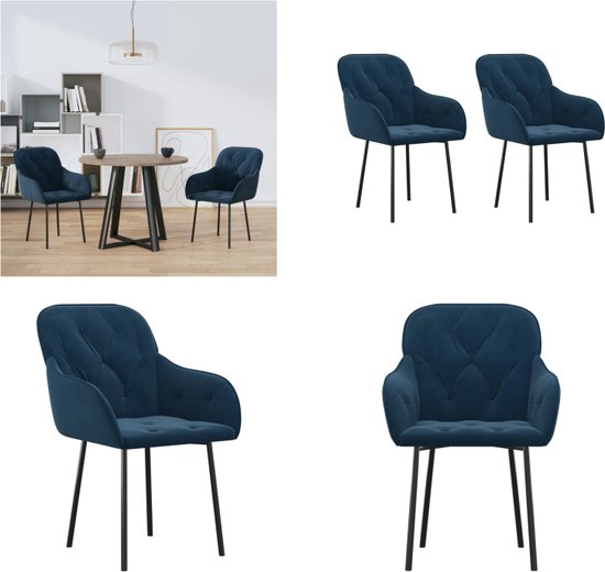 vidaXL Eetkamerstoelen 2 st fluweel blauw - Eetkamerstoel - Eetkamerstoelen - Eetstoel - Stoel