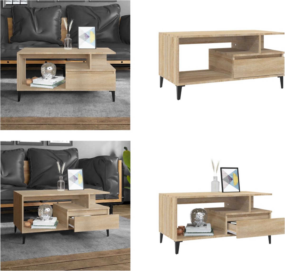vidaXL Salontafel 100x50x45 cm bewerkt hout gerookt eikenkleurig, tafel, bijzet tafel, salon tafel, bijzettafel, koffietafel, koffie tafel, tafels