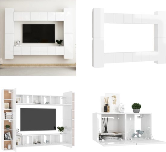 vidaXL 10-delige Tv-meubelset spaanplaat hoogglans wit - Tv-meubelset - Tv-meubelsets - Tv Meubelset - Tv Meubelsets