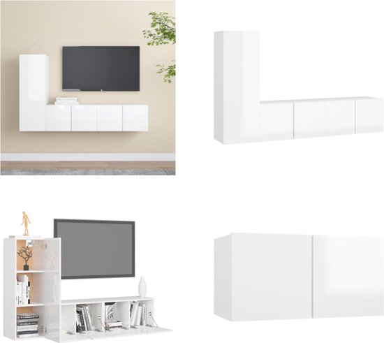 vidaXL 3-delige Tv-meubelset spaanplaat hoogglans wit - Tv-kastenset - Tv-kastensets - Tv-kasten - Tv-meubelset