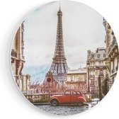 Artaza Forex Muurcirkel Eiffeltoren In Parijs Met Een Rode Kever Auto - 80x80 cm - Groot - Wandcirkel - Rond Schilderij - Wanddecoratie Cirkel
