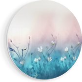 Artaza Forex Muurcirkel Witte Bloemen Op Een Blauw Achtergrond - 90x90 cm - Groot - Wandcirkel - Rond Schilderij - Muurdecoratie Cirkel