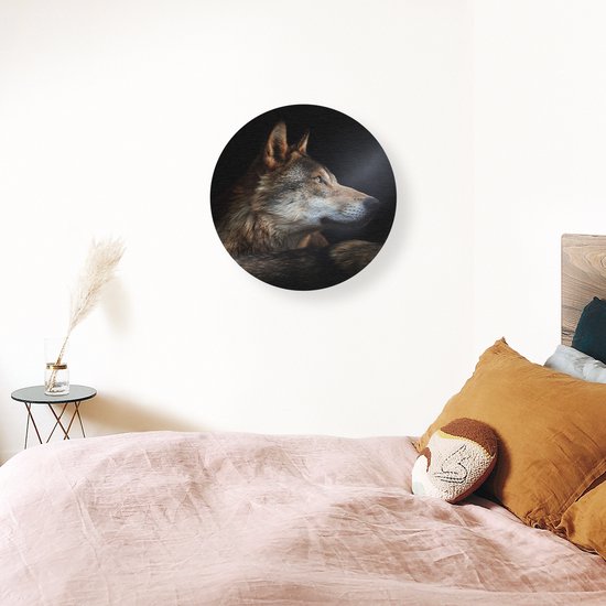 Cercle mural Artaza Forex Tête de loup avec un rayon de soleil - Loup - 70x70 cm - Cercle mural - Peinture ronde - Décoration murale Cercle - Décoration murale