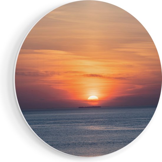 Artaza Forex Cercle mural Coucher de soleil dans la mer du Nord - 90x90 cm - Groot - Cercle mural - Peinture ronde - Cercle de Décoration murale