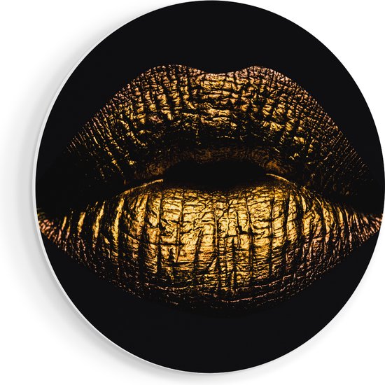 Artaza Forex Muurcirkel Gouden Lippen - 90x90 cm - Groot - Wandcirkel - Rond Schilderij - Muurdecoratie Cirkel