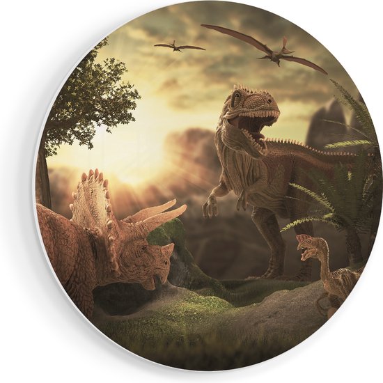 Artaza Forex Muurcirkel Dinosauriërs in de Natuur - Dino's - 70x70 cm - Wandcirkel - Rond Schilderij - Wanddecoratie Cirkel - Muurdecoratie