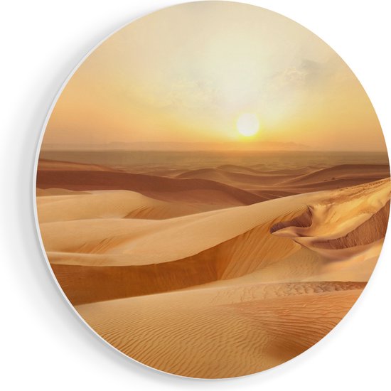 Artaza Muurcirkel - Woestijn bij Zonsondergang in de Sahara - Wandcirkel - Rond Schilderij