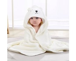 foto van Ohboutiq Baby Badcape - Baby Fleece handdoek - Wit - Beer Omslagdoek - met Capuchon