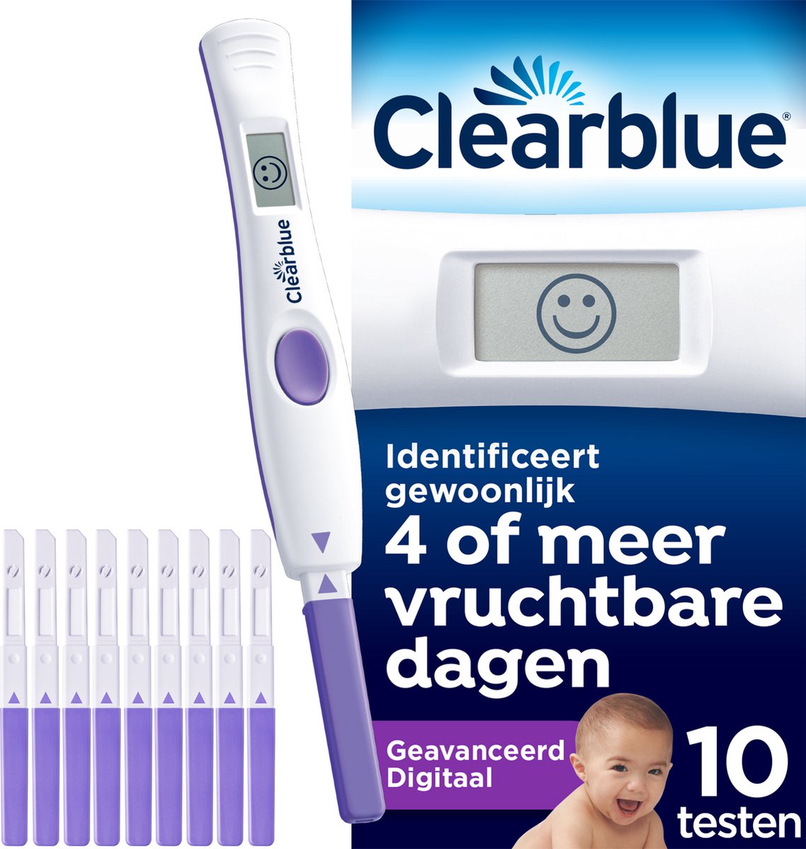 Clearblue Geavanceerde Digitale Ovulatietestset - 1 Digitale Houder En 10 Testen - Clearblue