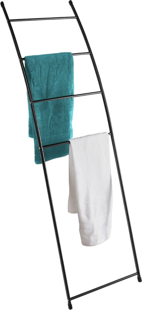 Handdoekhouder, zwart, om tegen te leunen, 150 x 44 cm, metalen handdoekhouder, badhanddoekhouder, badrek, douchehanddoek, handdoek, standaard, decoratieve ladder