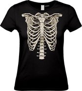 Dames t-shirt Skelet | Carnavalskleding dames | Carnaval Kostuum | Foute Party | Zwart Dames | maat M