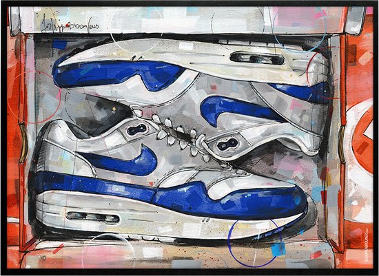 Sneaker print shoebox OG blue 71x51 cm *ingelijst & gesigneerd