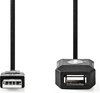 Nedis Actieve USB-Kabel - USB 2.0 - USB-A Male - USB-A Female - 480 Mbps - 10.0 m - Rond - Vernikkeld - PVC - Koper - Label