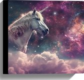 Canvas - Eenhoorn - Unicorn - Wolken - Kleuren - Sterren - 30x30 cm Foto op Canvas Schilderij (Wanddecoratie op Canvas)