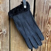 Winter handschoenen - Zwart - Leer/leder/wol - Dames handschoenen - schapenvacht handschoenen - S