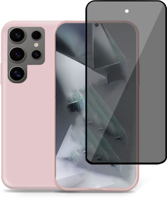 Coque + Film de Protection d'écran Privé pour Samsung Galaxy S24 Ultra – Privacy Tempered Glass - Back Case Cover Rose