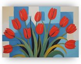 Tulpen Corneille stijl - Cobra kunst muurdecoratie - Schilderijen bloemen - Muurdecoratie kinderkamer - Canvas schilderij - Woonkamer accessoires - 70 x 50 cm 18mm