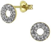 Joy|S - Zilveren cirkel oorbellen - 8 mm donut - kristal antraciet grijs - 14k goudplating