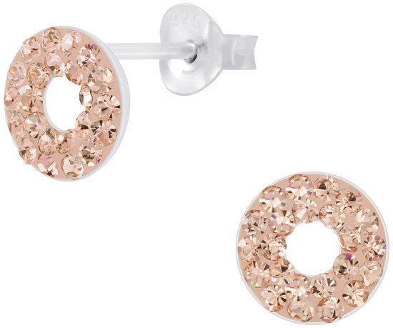 Joy|S - Zilveren cirkel oorbellen - 8 mm rond - kristal vintage roze - donut oorknoppen