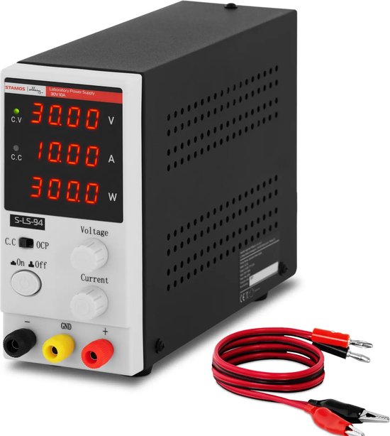 Stamos Laboratorium voeding - 0 - 30 V - 0-10 A DC - 300 W - 4-cijferig LED - weergave