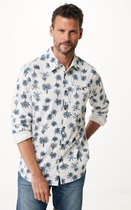 Seersucker Shirt With Palm Allover Print Mannen - Off White - Maat L