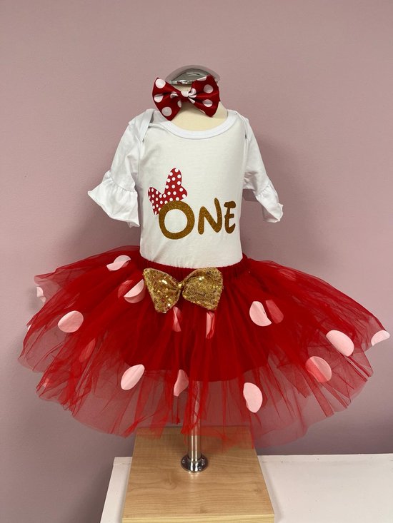 Minnie- outfit d'anniversaire- tenue -ensemble d'anniversaire-souris-premier anniversaire-gâteau smash-robe d'anniversaire-tutu à pois-un-thème fête-gâteau smash set Kiana (taille 80/86)