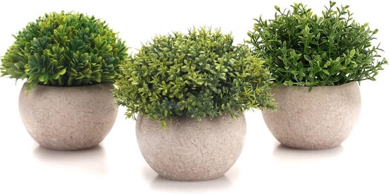 3 stuks kunstplanten met grijze pot, 9,5 x 13 cm, voor binnen en buiten, kunstplant, decoratie voor woonkamer, tuin, badkamer, esthetische kamerdecoratie (groen)