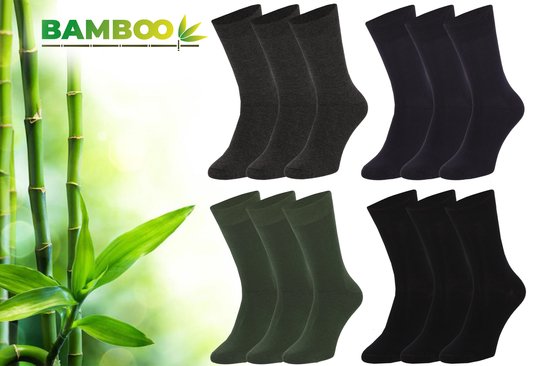 Bamboo - Bamboe Sokken Heren 43 46 - 12 Paar - Zwart Navy Groen Antraciet - Lange Sokken - Kousen Heren Sokken - Anti Zweet - Duurzaam