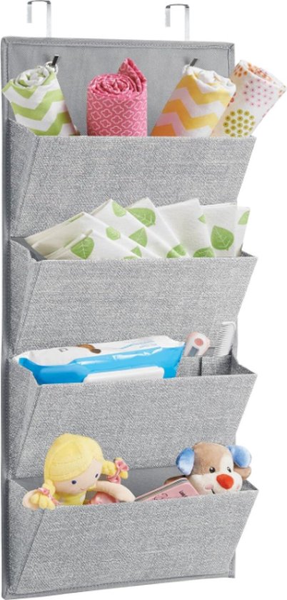 Hangende opberger met 4 zakken - hangkast - kledingkastorganizer - multifunctioneel/deurbevestiging - voor babykamer/kinderkamer/slaapkamer/camping/caravan - grijs